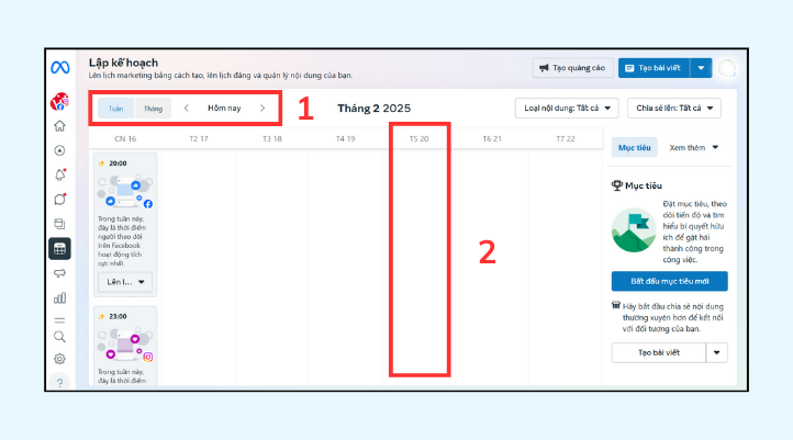 Tiếp đến là lựa chọn ngày để tiếp tục  cách lên lịch đăng bài trên Facebook​ và Instagram cùng lúc